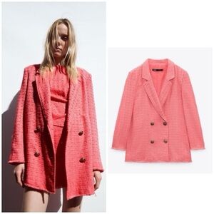 Zara - Vintage Women's Business Casual Elegant Pink Vibrant Coral Blazer Size M